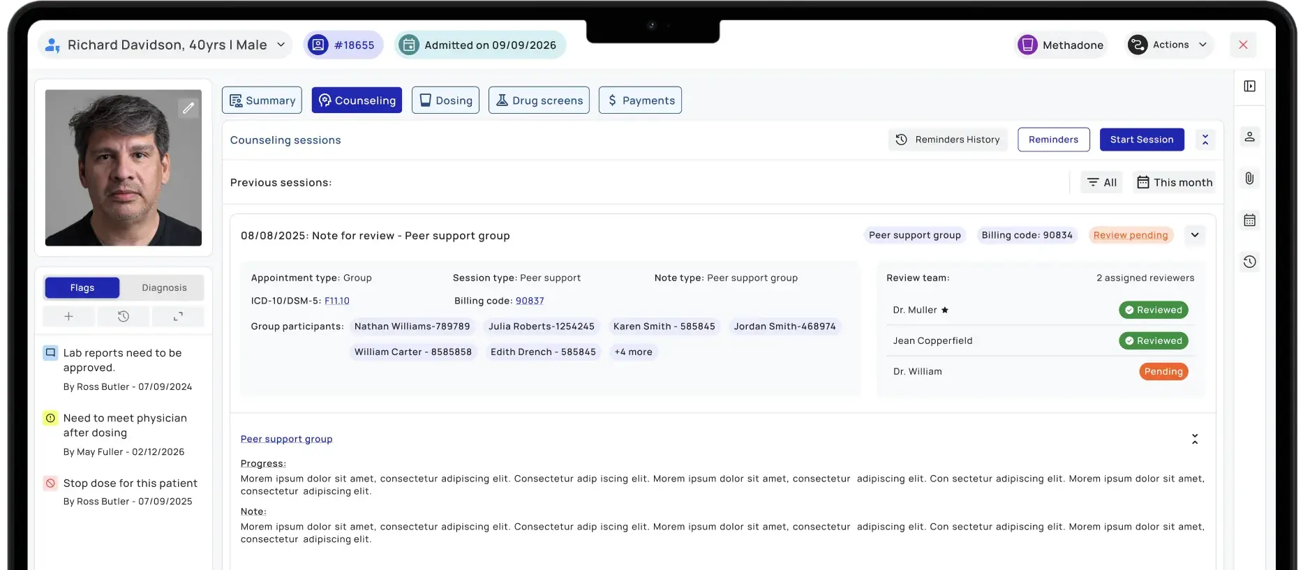 CurerTech EMR clinical dashboard shown on a laptop