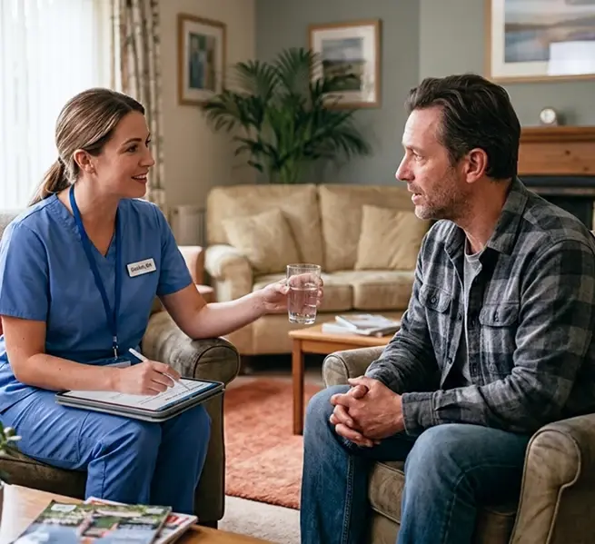 Clinician meeting with a patient at a residential treatment program